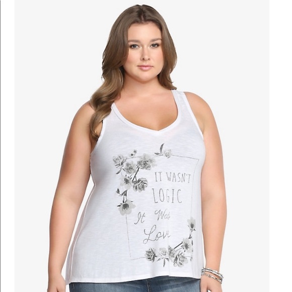 💟🌷Torrid White Love vs Logic Floral Tank - Picture 1 of 7
